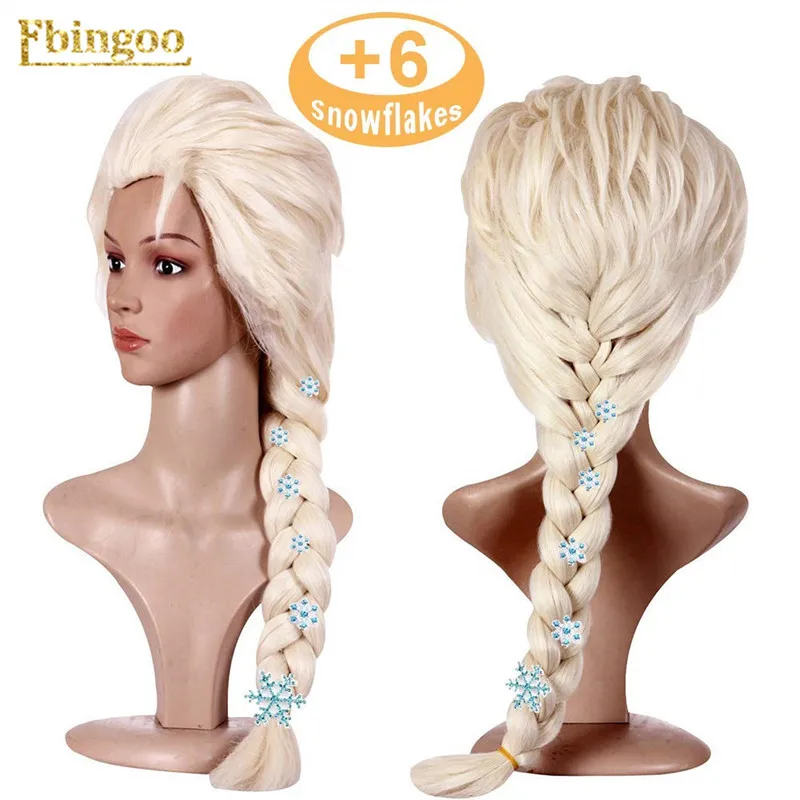 Ebingoo волос шапка+ парик Эльзы Платина блонд косы Принцесса Эльза синтетические Косплей парики для взрослых Хэллоуин ролевые игры