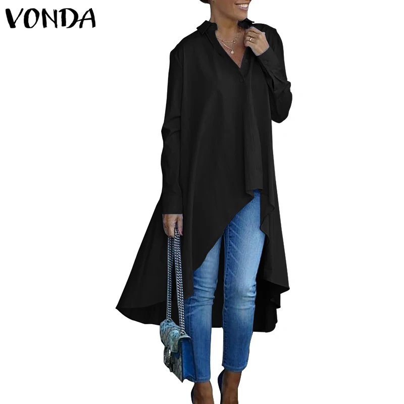  Asymmetric Blouse Women Casual Irregular Hem Blouse Party Shirts VONDA 2019 Autumn Long Sleeve Bohe