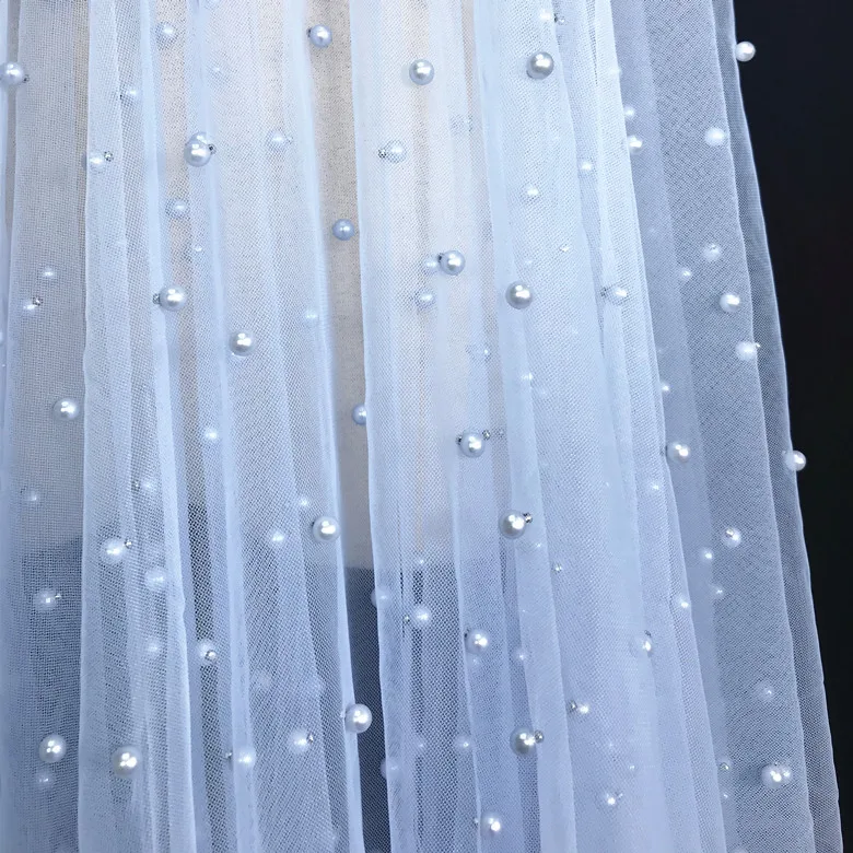 Light blue 1 yard 1 ярд/лот рулон кружева Роскошная ткань Off-white Цвет для свадебной вуали, платья большой+ маленький жемчуг Чистая Тюлевая сетчатая кружевная ткань белый - Цвет: Light blue 1 yard