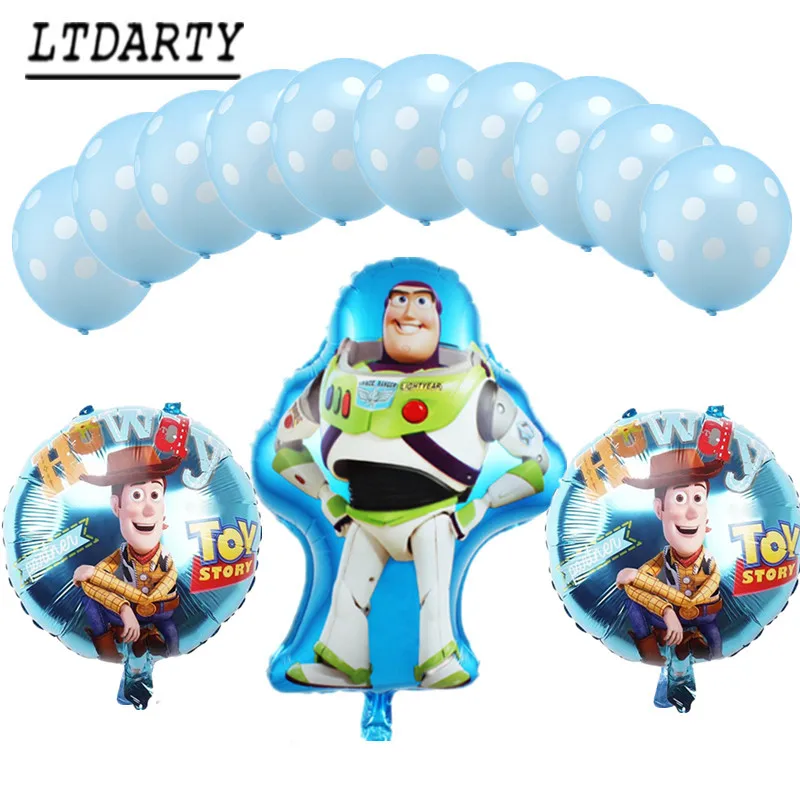 13 шт. HuDi воздушный шар из алюминиевой фольги, латексный шар в горошек, детская история для вечеринки в честь Дня Рождения, игрушка для украшения Buzz Lightyear, детская игрушка - Цвет: 13pcs as picture