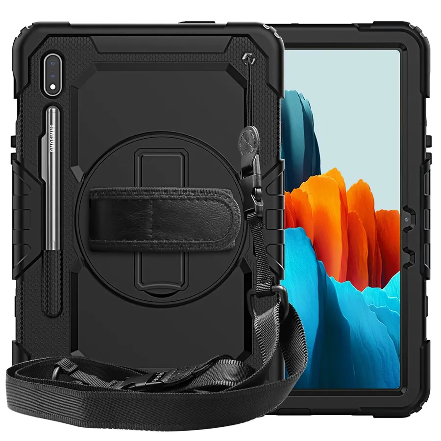 tablet pillow pad Hand Strap 360 Rotatable Kickstand Rugged Protective Case for Samsung Galaxy S7 Plus 2020 Release 12.4 Inch SM-T970/T975/T976 asus tablet charger Tablet Accessories