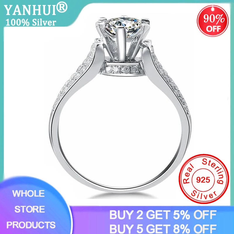 

YANHUI 100% 925 Sterling Silver 1CT Lab Diamond Engagement Rings for Women Luxury Wedding Anniversary Fine Jewelry Gift JZ019