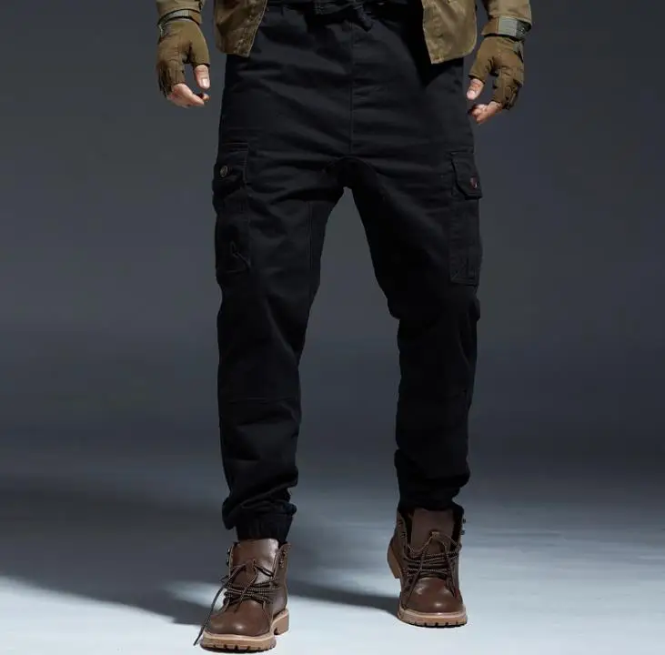 Мужские камуфляжные брюки-карго, повседневные мужские мешковатые брюки до лодыжки, брюки размера плюс XXL, мужские зимние брюки - Color: Black