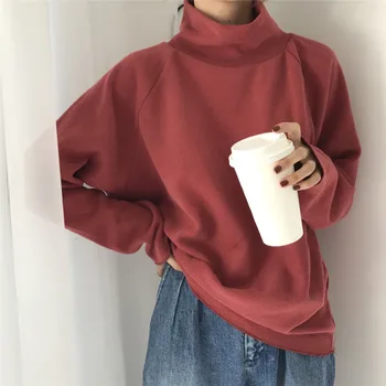 

1PC Vintage Turtleneck Sweater Autumn Long Sleeve Women Sweater Solid Loose Casual Sweaters Female Pullovers Knitted Sweaters