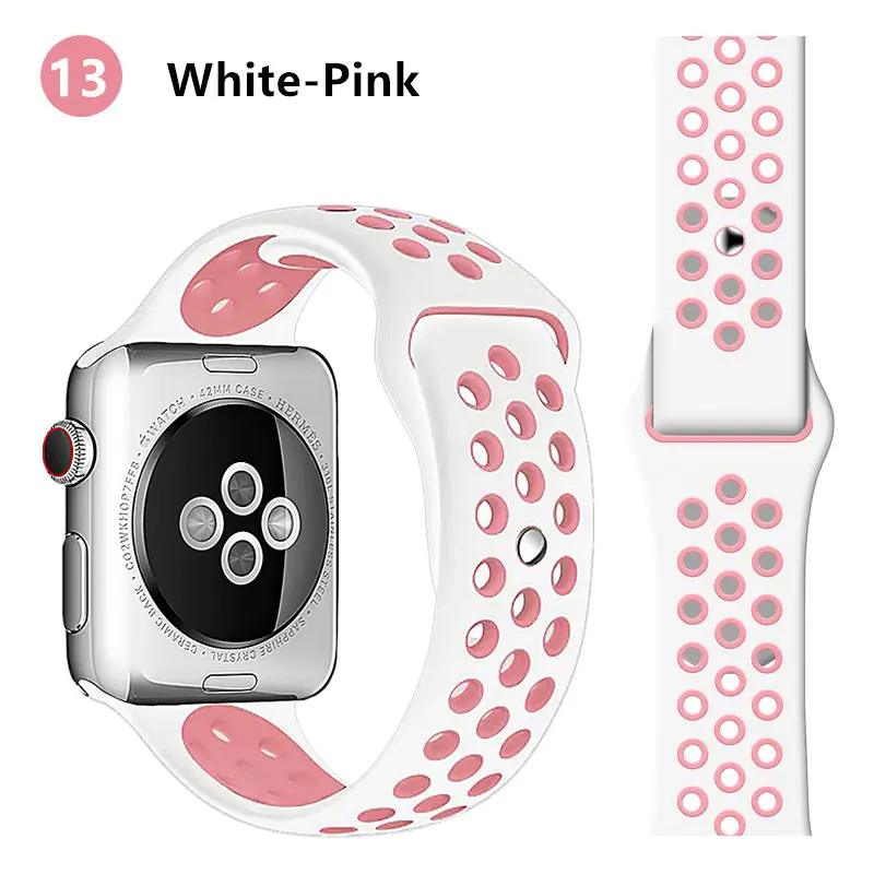 white -pink Спортивный ремешок для apple watch, ремешок 44 мм, 40 мм, iWatch, ремешок 42 мм, 38 мм, силиконовый ремешок для наручных часов, браслет для apple watch 5, 4, 3, 2, 1, 44, 42 мм - Цвет ремешка: white -pink