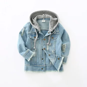 

2020 Spring and Autumn Children's Denim Jacket Boys Casual Cotton Coat Hooded Top Kids Outwear Clothes Active Fashion