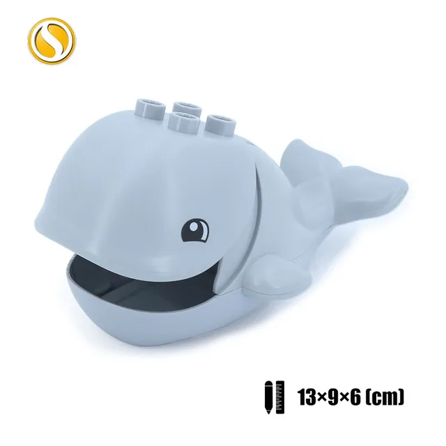Original Big Size Assemble Building Blocks Accessory Toys For Children Compatible Big Size Animals Sets Zoo Bricks Baby Gifts Grey whale