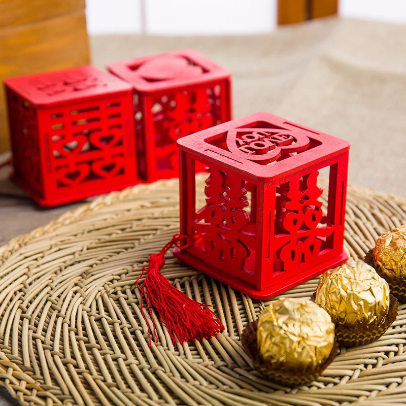 Новая красная деревянная конфетная Подарочная коробка китайская тематика "Счастье для двоих" свадебные сувенирные коробки вечерние украшения