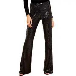 JOYINPARTY 2019 весенние Ретро шелковые брюки с высокой талией и блестками эластичные винтажные брюки женские осенние длинные брюки