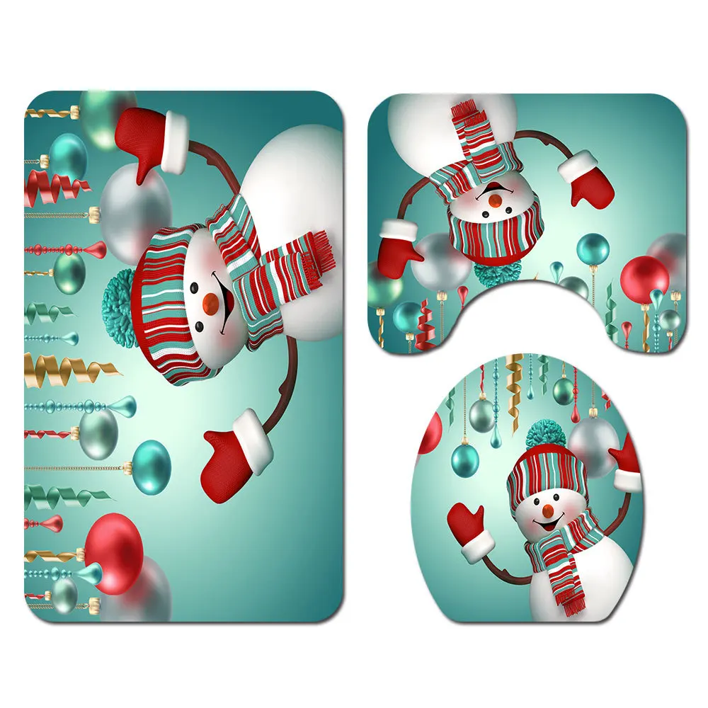 B 3PCS Merry Christmas набор для ванной, снеговик, Санта Клаус, лось, узор, водонепроницаемый, занавеска для душа, крышка для туалета, коврик, нескользящий, ковер, домашний декор - Цвет: B 3PCS