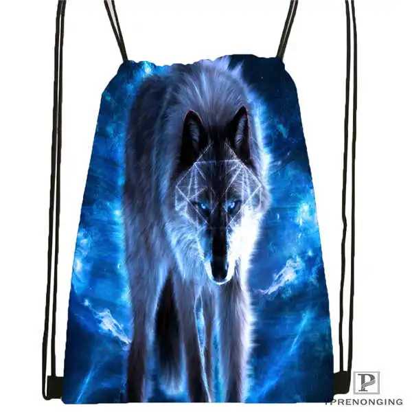 Drawstring Backpack Custom wolf_moon_by_kyghost@ 01-походная сумка на шнурке милый рюкзак для детей(черная спинка) 31x40 см#180611-03-107 - Цвет: Drawstring Backpack