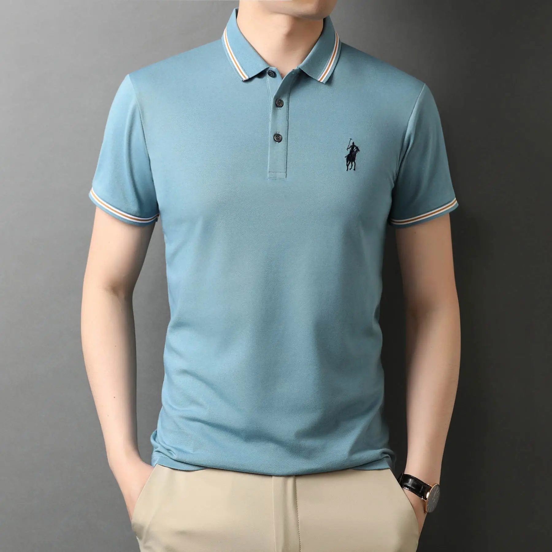 2018 New Fashion Brand Polo PU Leather Men\'s Business Casual
