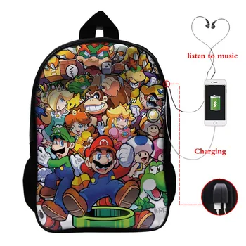 

Mario USB Charge School Bags Students Boys Girls School Rucksack Beautiful USB Charging Schoolbag Fashion Backpack