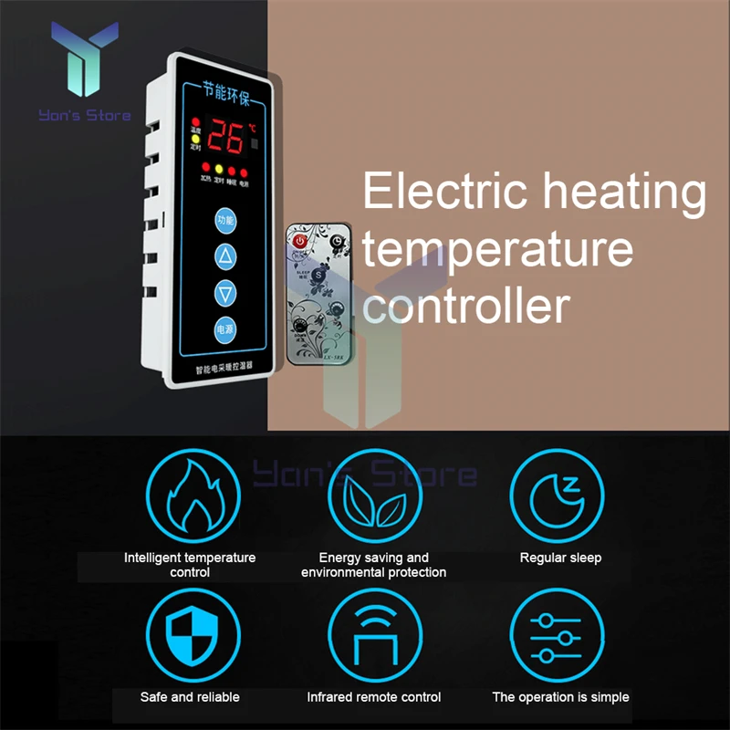 AC110V-220V 2500W Intelligent Electric Heat Thermostat Temperature  Controller with Infrared Remote Control for Electric Radiator
