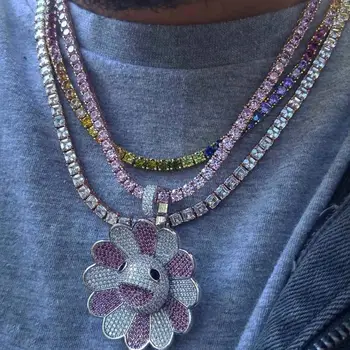 

Hiphop collares Sunflower colorful rotatable pendant necklace for women men flowers chains