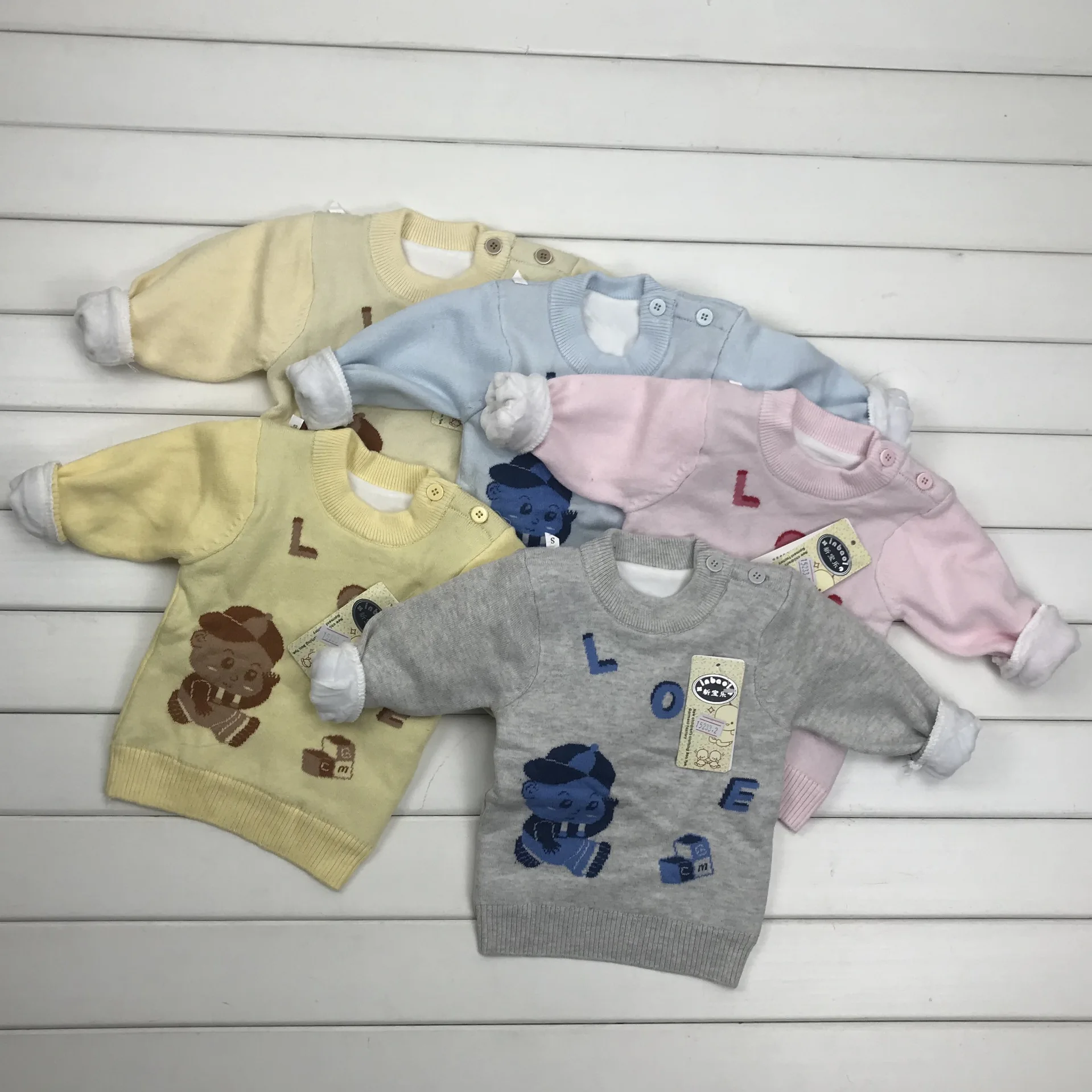 Infant Sweater Round-neck with Fleece Lining Shoulder Button Pullover Knitting Shirt Newborns 0-1-3-Year-Old Baby Girls Autumn A