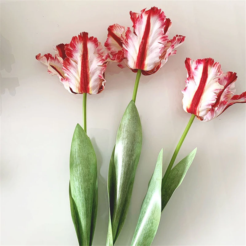 럭셔리 3D 앵무새 튤립 가지, 리얼 터치 인공 꽃, 새 집 장식, 인공 꽃, 파티, 흰색 튤립 호의