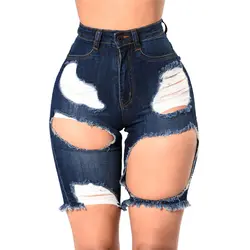 Женские модные рваные джинсы с дырками, женские повседневные потертые обтягивающие джинсы до колена, женские узкие джинсовые штаны с