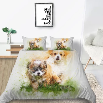 

Cute Puppy Bedding Set For Kids Comfortable 3D Watercolour Duvet Cover Queen King Twin Full Single Double Unique Design Bed Set