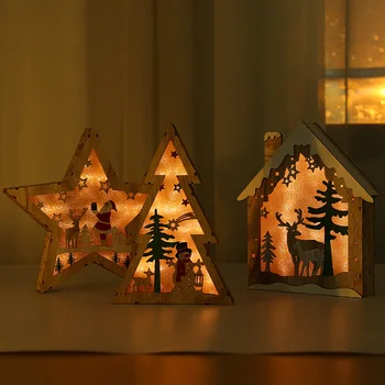 

Christmas Decorations for Home Xmas Gift Light House Tree Wooden Desktop Decoration Bedroom Bedside