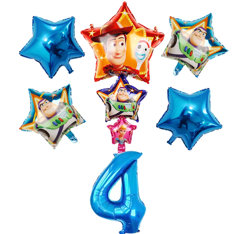 Toy Story4 Набор предметов на день рождения, вечерние тарелки, столовые приборы, бумажные соломинки, скатерть, салфетки на день рождения, украшение флага - Цвет: balloon-set-4-6pcs