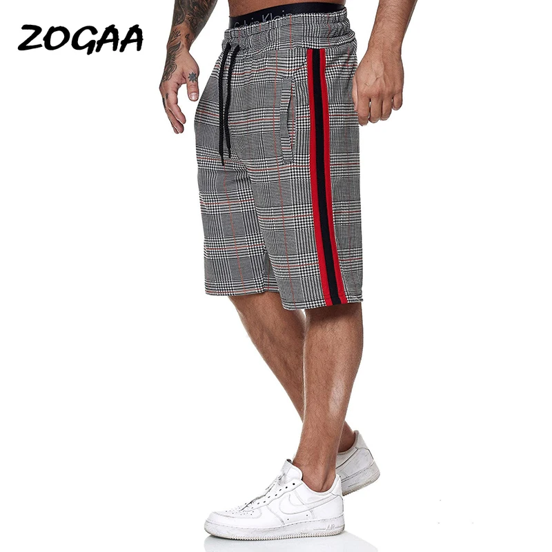 Bajo costo ZOGAA-pantalones cortos deportivos para hombre, informales, a rayas a cuadros, a la moda, para playa, talla grande, ropa de calle Chic, longitud hasta la rodilla, gran oferta Zn7mzgaJOLg