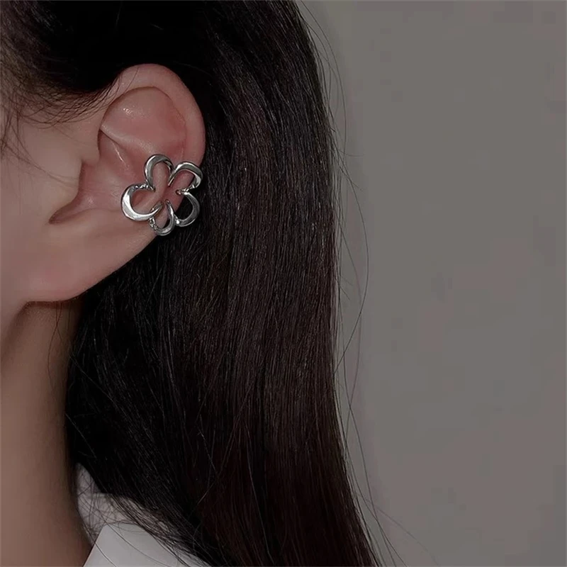 2022 Korea Silver Color metal Geometric Heart Ear Cuff Stackable Simple C-shape Ear Clip Earrings for Women Aesthetic Jewelry 