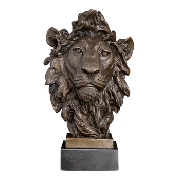 

[MGT] Bronze animal statue art H32cm lion head ornament sculpture for collectible