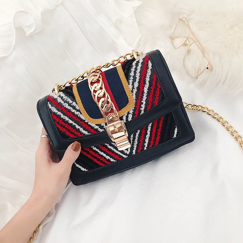 

Korean-style Gold Velvet Square Sling Bag Contrast Color Arrowhead Shoulder Oblique WOMEN'S Bag