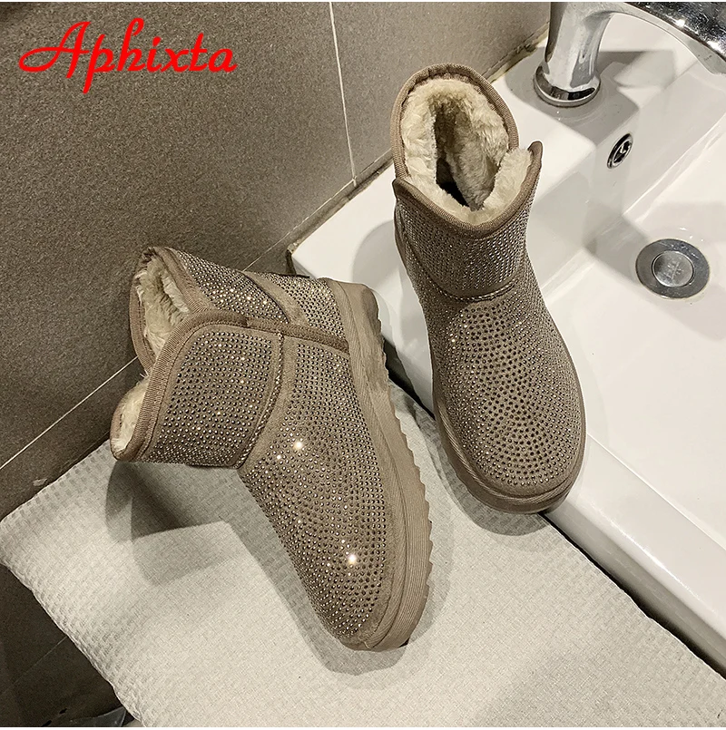 Aphixta/теплые зимние сапоги; женские зимние сапоги со стразами; блестящее украшение со стразами стразы; зимняя обувь; короткие зимние сапоги