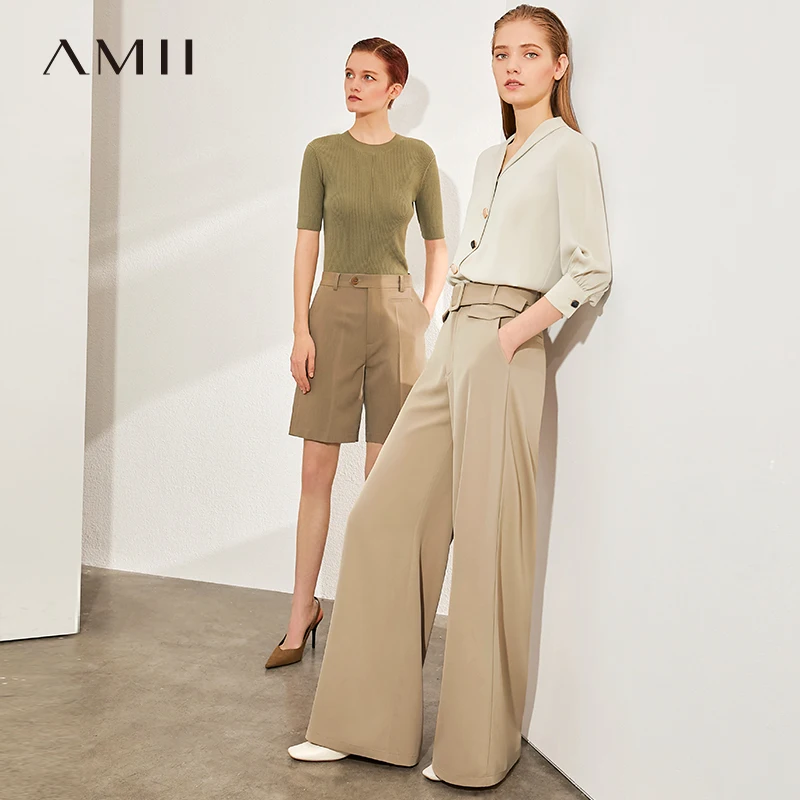 AMII Minimalism Spring Summer Fashiong Solid Loose Women Pants Causal High Waist Belt Female Wide-leg trousers 12040263 AMII Minimalism Spring Summer Fashiong Solid Loose Women Pants Causal High Waist Belt Female Wide-leg trousers 12040263