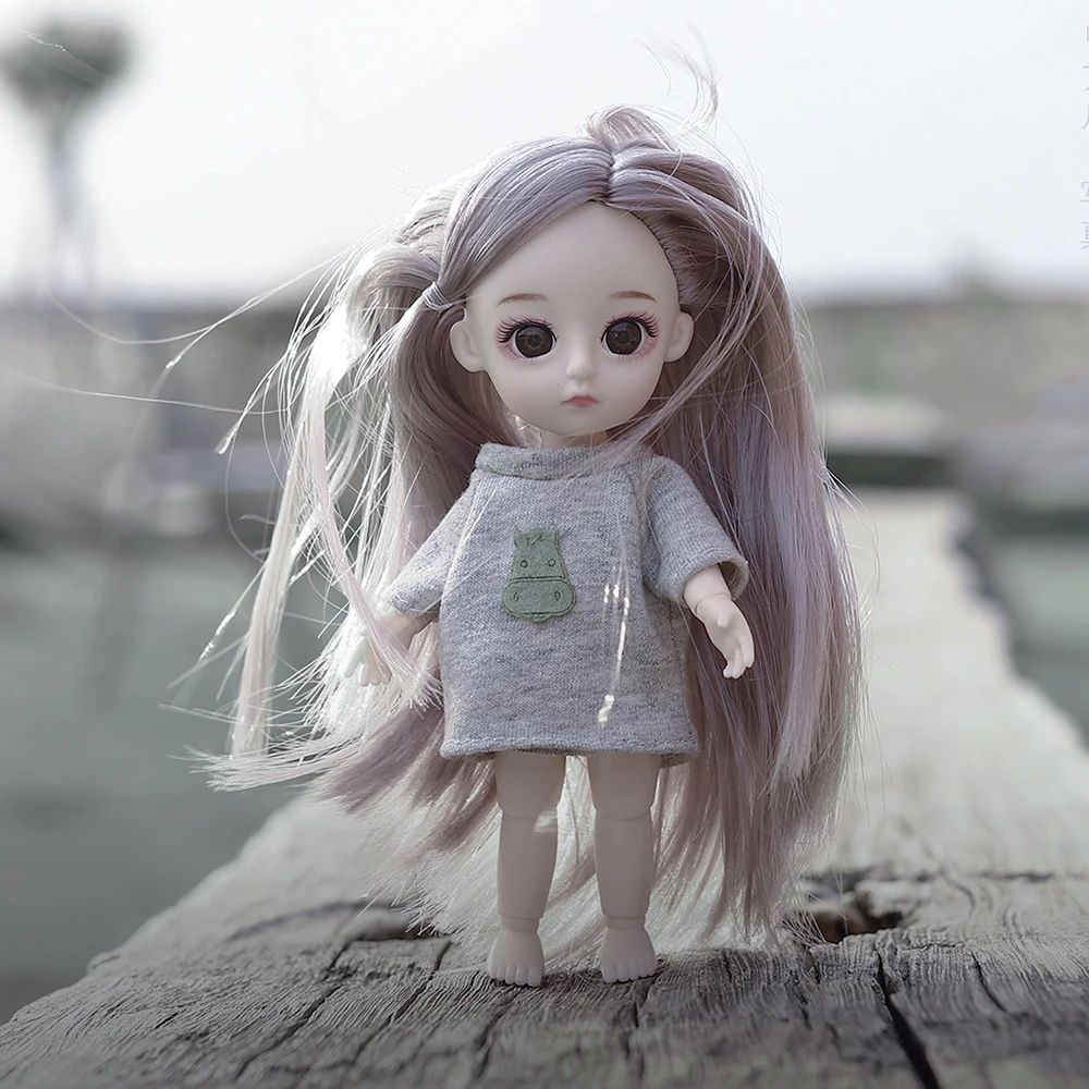 Новинка 16 см BJD кукла с париком 3D глаза одежда наряд обувь парик волосы макияж подвижные суставы кукла для девочек подарок - Цвет: Синий