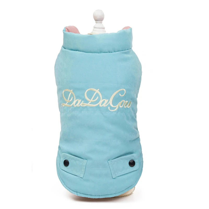 light blue Модные зимние куртки с буквенным принтом, пальто, одежда для домашних животных, собак, щенков, кошек, куртка, жилет, утепленная одежда для маленьких и средних собак - Цвет: light blue
