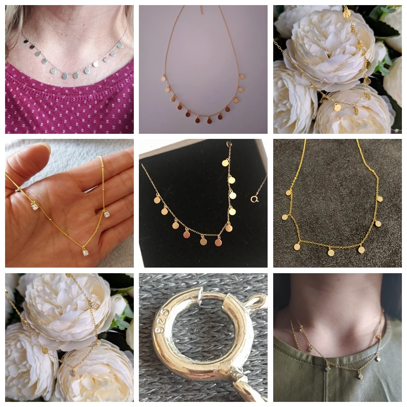 BOAKO Necklace 925 Sterling Silver Jewelry For Women 2020 Sequins Cadena Plata Fashion Jewelry Choker Crystal Gold/Silver #8.5