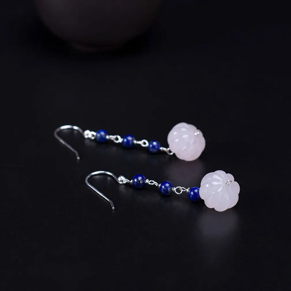S925 серебро натуральный Natural Crystal хрустальные бусины Тыковки серьги женские Diy