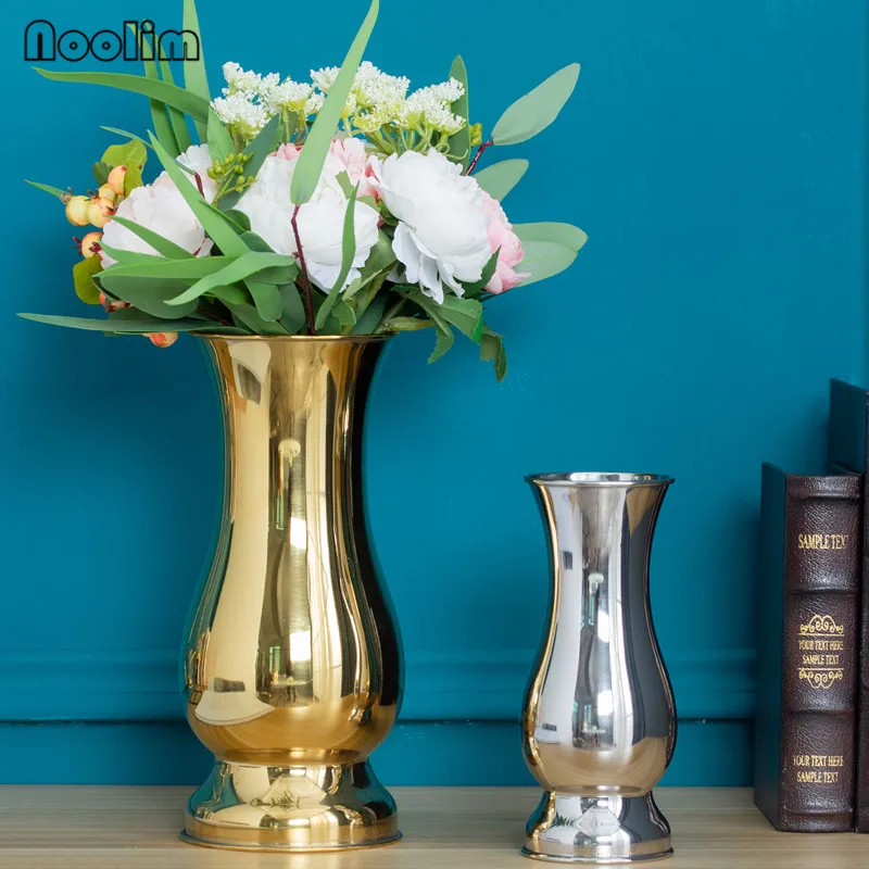 Серебряное и золотое покрытие настольная ваза Современный минималистичный украшение ручной работы ваза из нержавеющей стали для цветов металлический цветочный горшок домашний декор