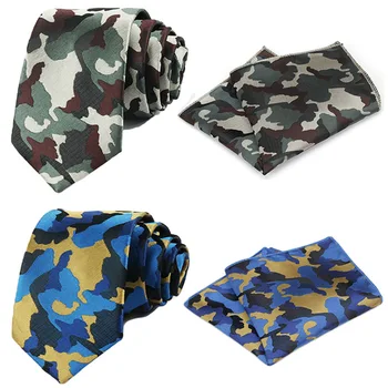 

Mens Classic Blue Green Camouflage Necktie Tie Pocket Square Handkerchief Set QNTIE0301