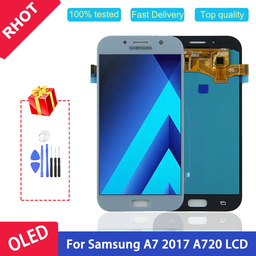 100% протестированный 5 7 &quotAMOLED A720 ЖК дисплей для Samsung Galaxy A7 2017 A720F SM с сенсорным