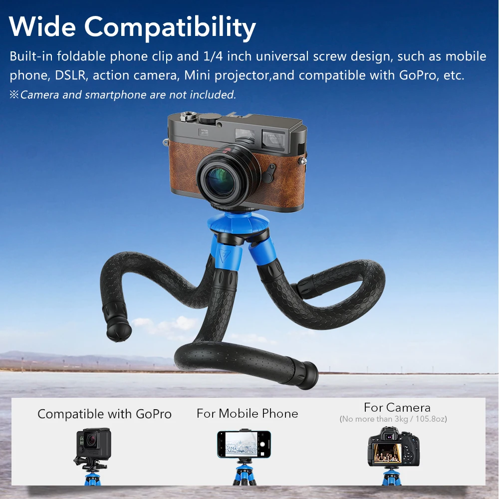 APEXEL Detachable Flexible Octopus Tripod Portable Mini Travel Phone Tripod w/ Foldable Phone Clip for iPhone GoPro DSLR Camera