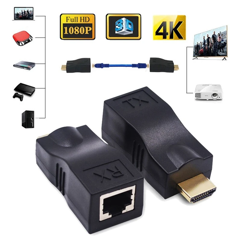2x 4K 1080P 3D Extender Over Single RJ45 Cat 5e/6 Network Ethernet Adapter |