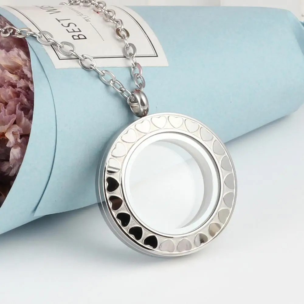 silver URSJEWELRY плавающая подвеска, медальон 28 мм Твист открытый 316L нержавеющая сталь Стекло Медальоны живой памяти ожерелье - Окраска металла: silver