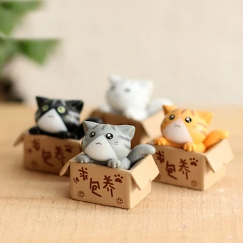 

1 Piece Cartoon Poor Box Cat Kitty Kitten Model Small Statue Car Figurine Crafts Garden Figure Ornament DIY Miniatures