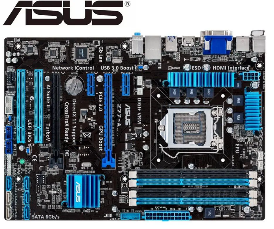 Б/у Материнская плата Asus Z77 A LGA 1155 DDR3 USB2.0 USB3.0 32 ГБ для I3 I5 I7 22/32nm оригинальные