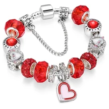 Цвет серебра талисман браслет подходит со звездой и бусины в форме сердца для женщин вечерние подарки на день Святого Валентина
