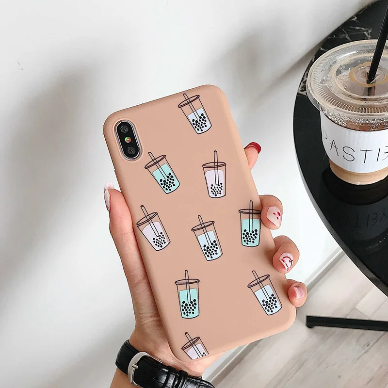 SUYACS, молочный чай, четырехугольный чехол для телефона, для iphone 7, 8 Plus, X, XS, MAX, XR, 6, 6 S, прозрачный Ультратонкий Мягкий чехол для телефона из ТПУ - Цвет: b (No Four-corner)
