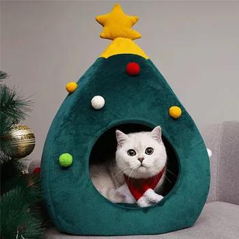 

2019 Hot Pet Cat House Dog Bed Kennel Puppy Cave Warm Sleeping Bed Christmas Tree Shape Winter Warm Bed For Cats Dog Cage