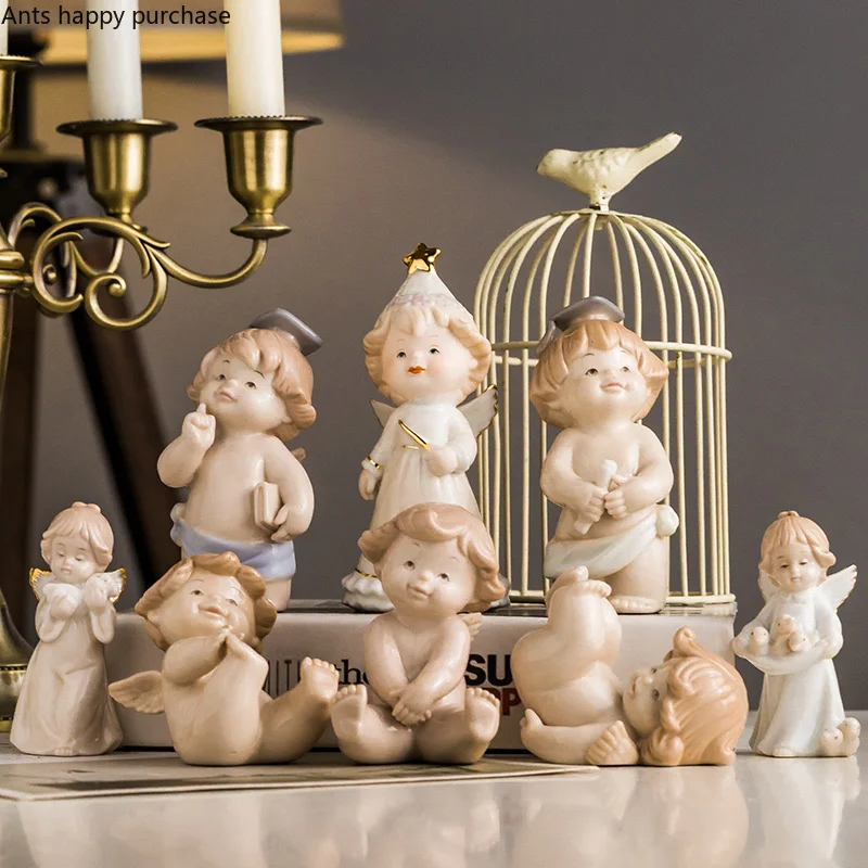 Маленький Ангел, гостиная, композиция, Настольная керамика, мультяшная кукла, украшение для торта, украшение дома, аксессуары, современные фигурки