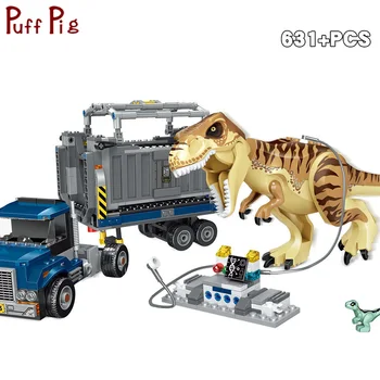 

Jurassic World Transport Truck Dinosaur Figures Tyrannosaurus Rex Model Building Blocks Brick Children Toys