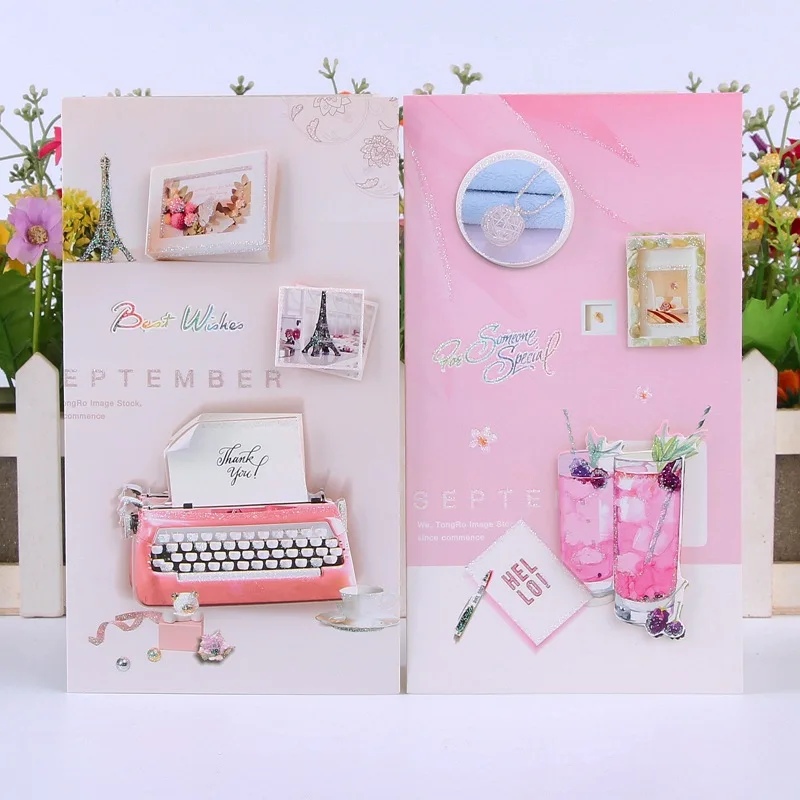 8pcs/set Greeting Card with Envelopes Gold Sequin 3d Pop Up Best Wishes Blank Thank You Gift Cards mother teacher day | Дом и сад