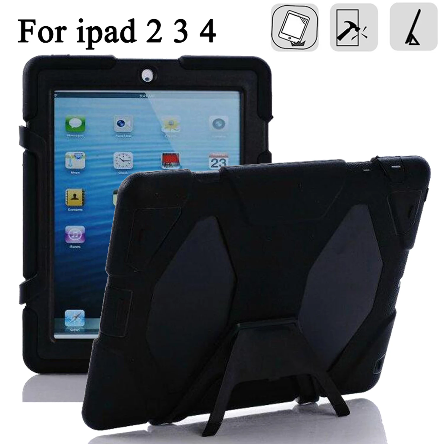 

For iPad 2 3 4 iPad 3 iPad 4 9.7inch Tablet Case ,Kids Shockproof Hard Rugged Armor Heavy Duty Silicone Cover +Pen
